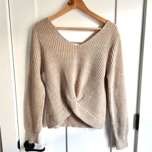Harper Heritage Beige Twist Front Knit Sweater | Size M Cozy Neutral Wrap Style